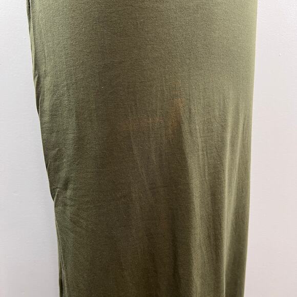 THEORY Olive Green Bodycon Dress Stretch Side Slit Crew Neck Size S P Small - Picture 4 of 10